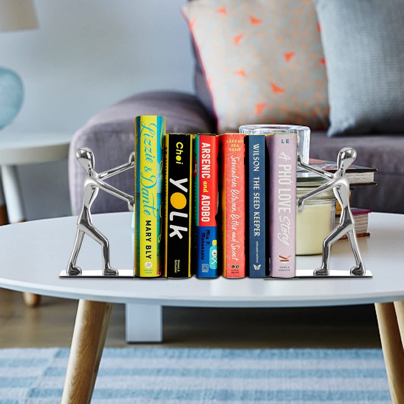 Fasmov Heavy Duty Stainless Steel Man Bookends Nonskid Bookends Art Bookend,1 Pair(Silver) - Image 5